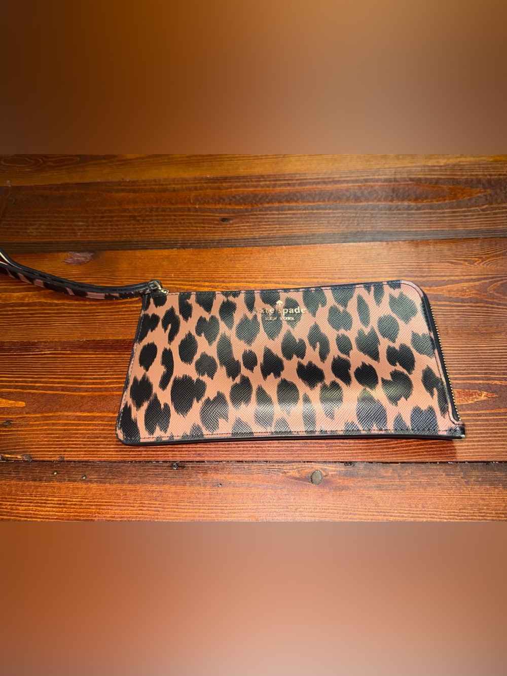 Kate Spade Lucy Leopard Medium L-Zip Wristlet